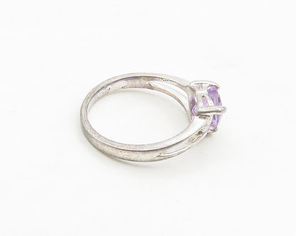 925 Sterling Silver  Prong Set Amethyst Love Heart Band Ring Sz 6  RG17673
