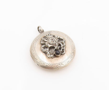 925 Sterling Silver Vintage Pendant Black Onyx Lion Crest Locket OPENS  PT25515