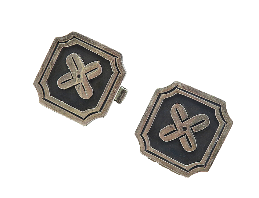 MEXICO 925 Sterling Silver Vintage Floral Detail Cuff Links  TR1335