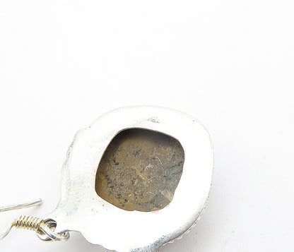 925 Sterling Silver  Vintage Cabochon Cut Agate Swirl Dangle Earrings  EG3152