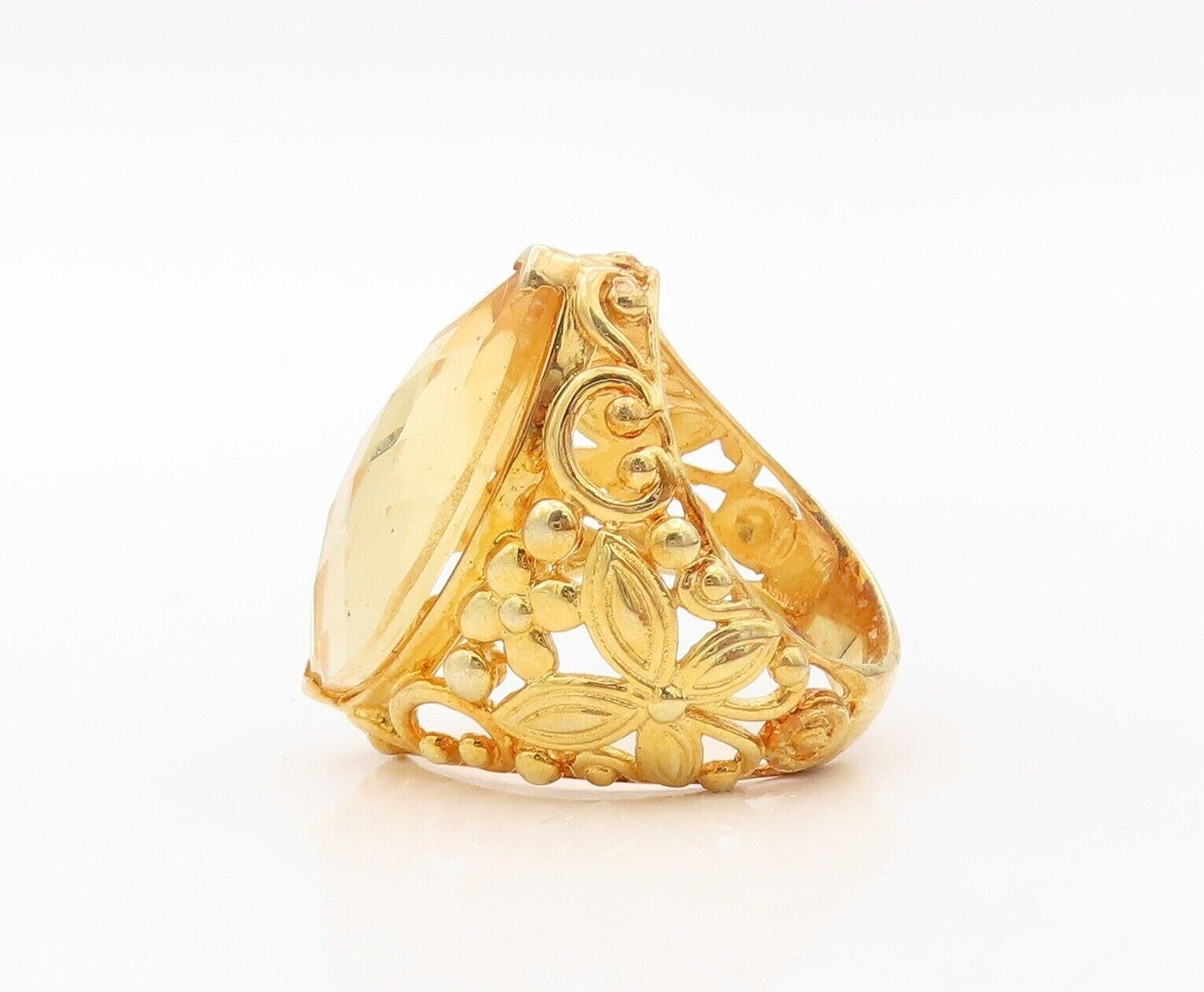 925 Sterling Silver Vintage Ring Gold Plated Marquise Cut Citrine  Sz 7  RG30242
