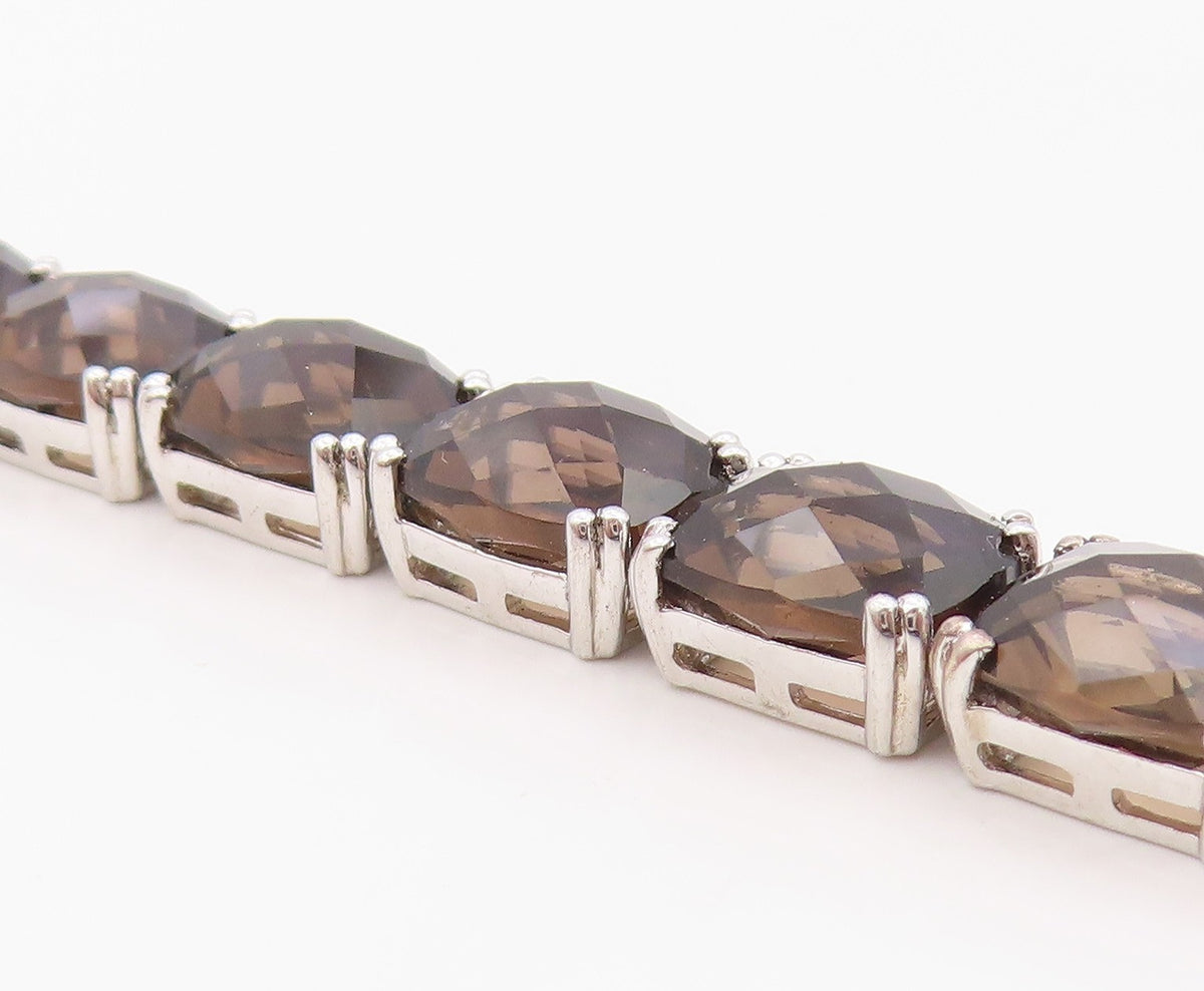 925 Sterling Silver Vintage Bracelet Faceted Smoky Quartz Tennis Link  BT12120