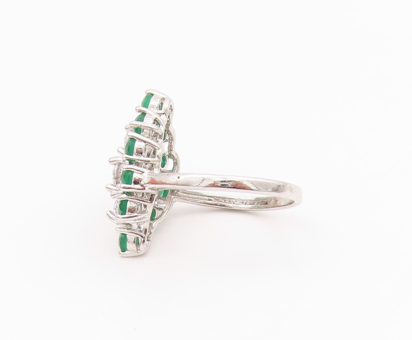 925 Sterling Silver Vintage Ring Modernist Round Cut CZ & Jade  Sz 8  RG33042