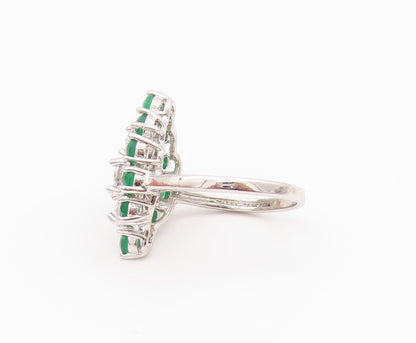 925 Sterling Silver Vintage Ring Modernist Round Cut CZ & Jade  Sz 8  RG33042
