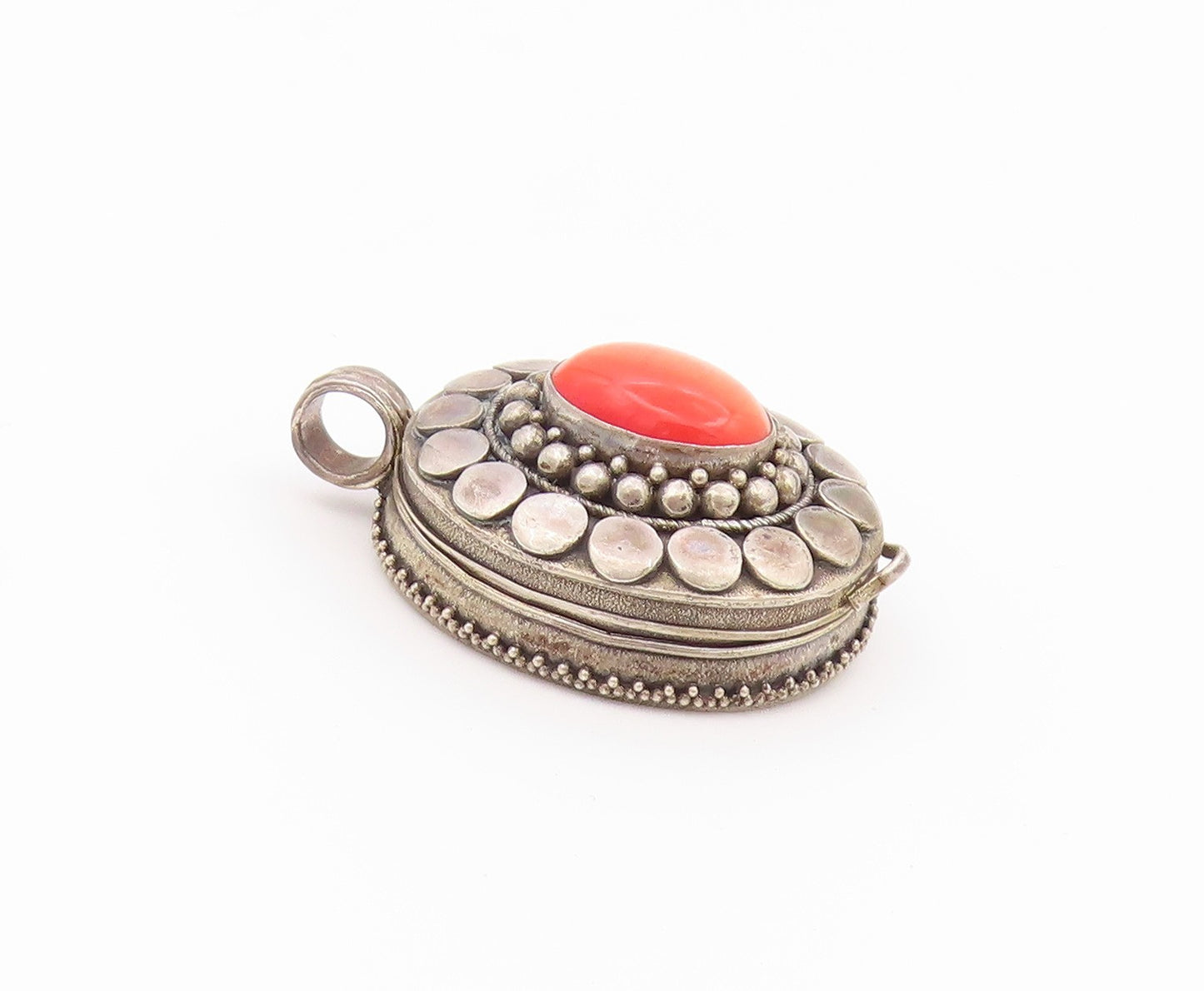 925 Sterling Silver Vintage Pendant Classic Cat Eye Oval Locket OPENS  PT26472