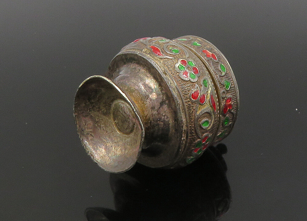 925 Sterling Silver  Vintage Enamel Floral Vine Pill Box (OPENS)  TR3111