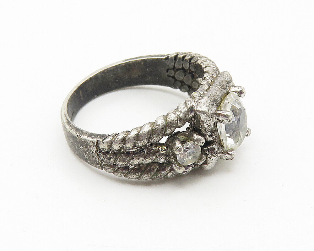 925 Sterling Silver  Vintage Prong Set Topaz Twist Band Ring Sz 5  RG10678
