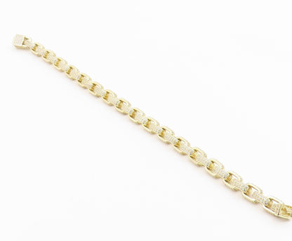 925 Sterling Silver Vintage Bracelet Gold Plated CZ Interlocking Square  BT12194