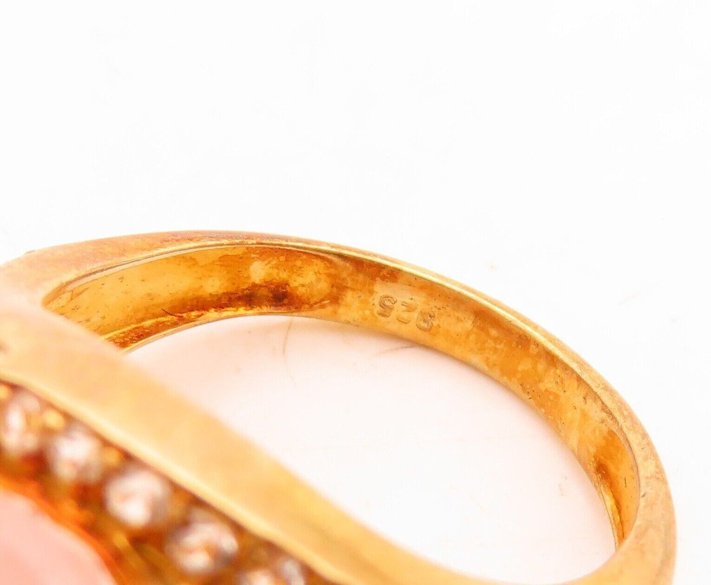 925 Sterling Silver Vintage Ring Gold Plated Oval Quartz Halo Topaz Sz 7 RG30096