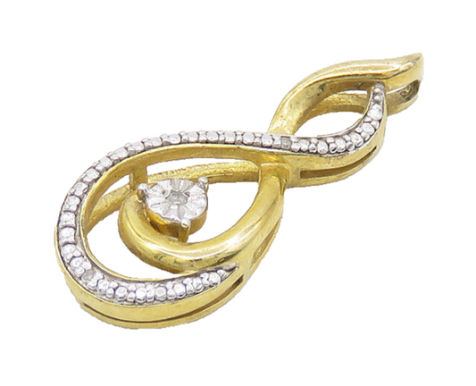 925 Sterling Silver  Genuine Diamond Shiny Two Tone Infinity Pendant  PT14292