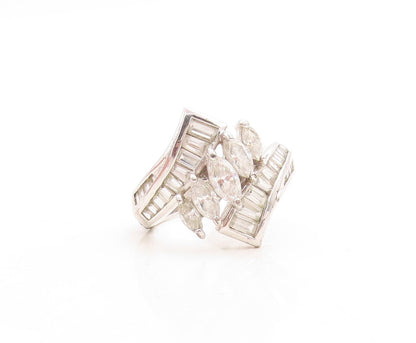 925 Sterling Silver Vintage Ring Marquise & Rectangle Cut CZ  Sz 9  RG31540