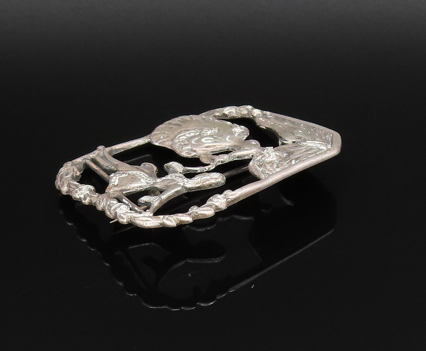 PERU 925 Silver  Vintage Antique Royal Dancing Cutout Brooch Pin  BP9876