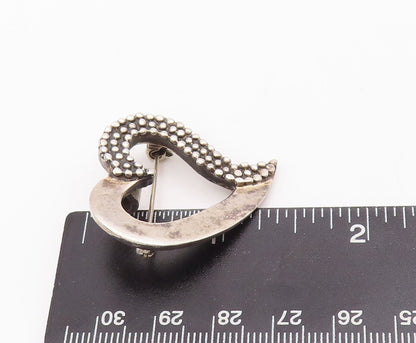 925 Sterling Silver Vintage Brooch Pin Minimalist Beaded Carved Heart  BP10934