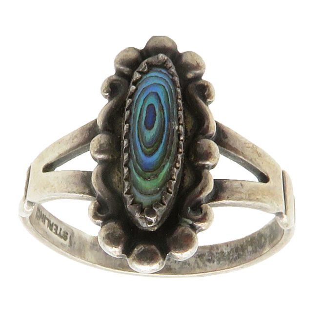 POST BELL TRADING 925 Silver  Vintage Abalone Split Band Ring Sz 6.5  RG13228