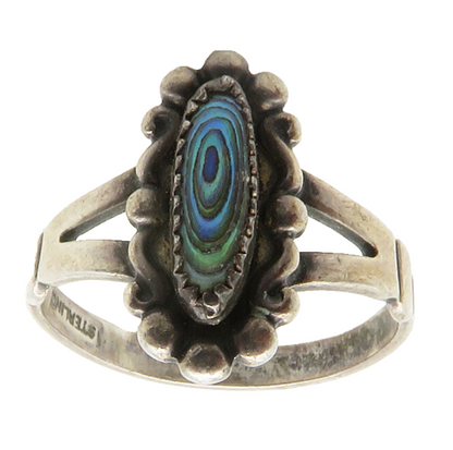 POST BELL TRADING 925 Silver  Vintage Abalone Split Band Ring Sz 6.5  RG13228