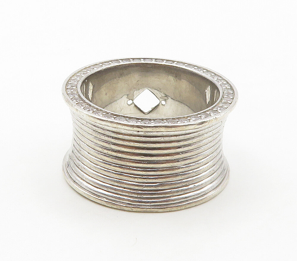 BELLE ETOILE 925 Silver  Cubic Zirconia Concave Ribbed Band Ring Sz 9  RG15953