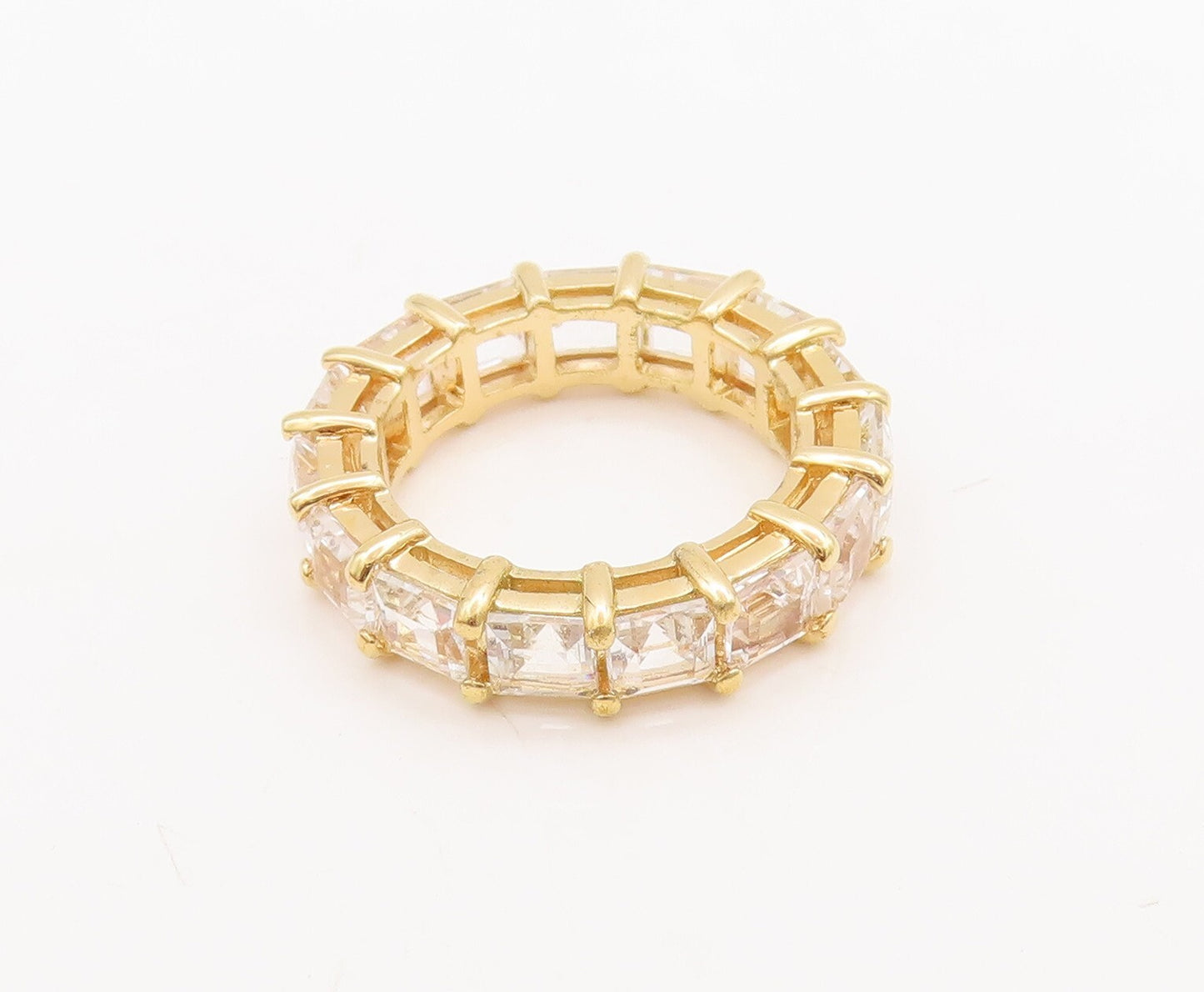 925 Sterling Silver Vintage Ring Gold Plated Square Cut 360 CZ Band Sz 6 RG29573