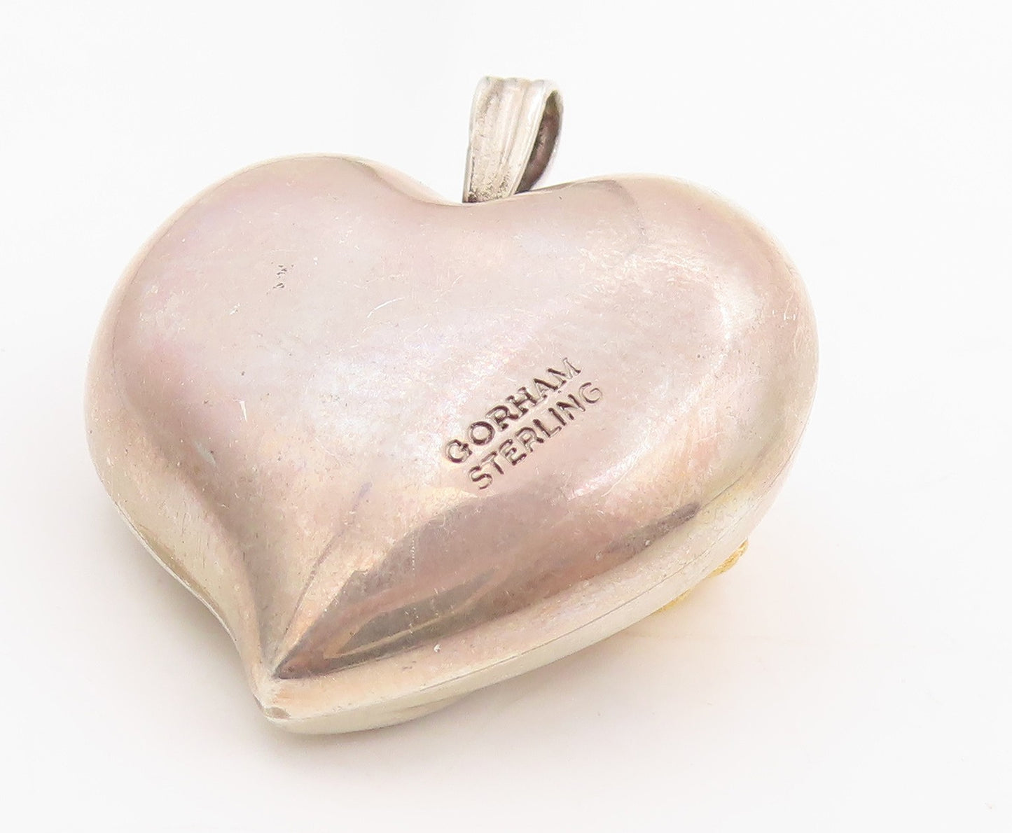 925 Sterling Silver Vintage Pendant GORHAM Two Tone Love Heart & Rose  PT25252