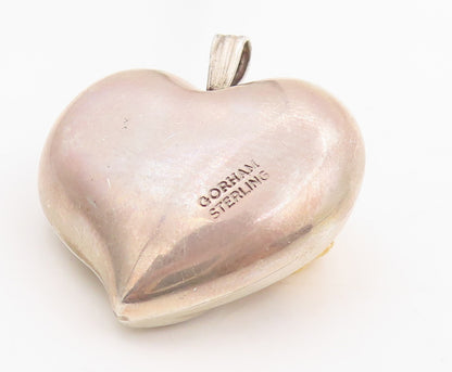 925 Sterling Silver Vintage Pendant GORHAM Two Tone Love Heart & Rose  PT25252