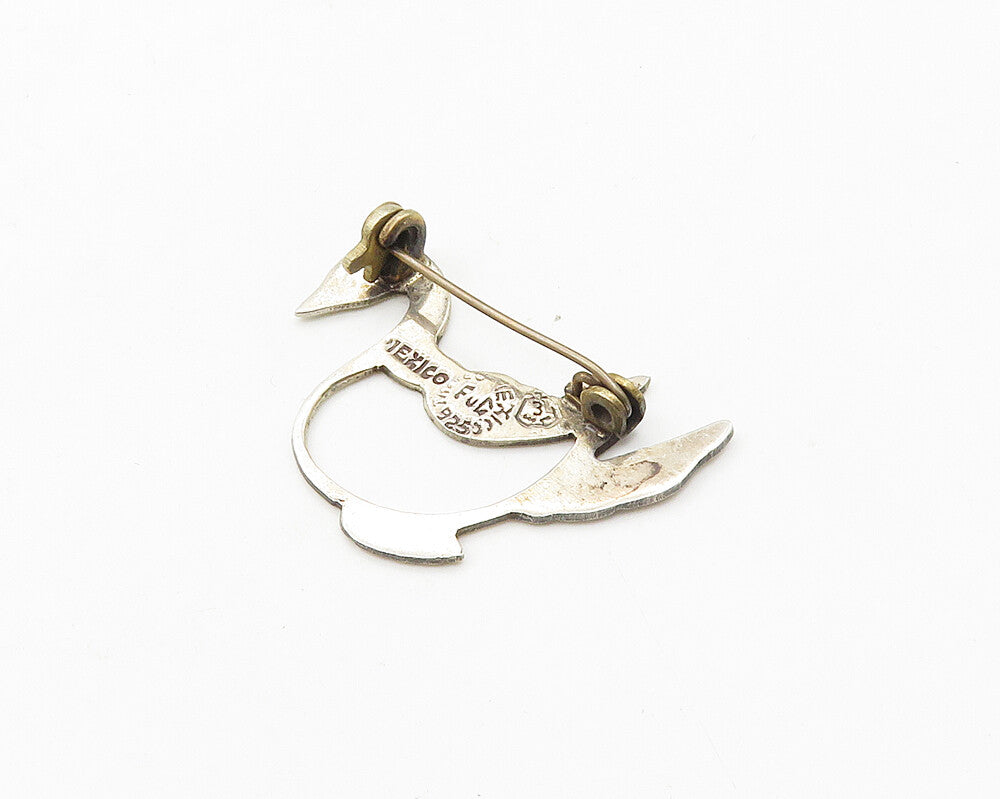 MEXICO 925 Sterling Silver  Vintage Shiny Open Duck Motif Brooch Pin  BP7448
