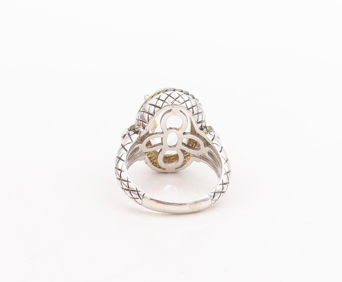 925 Sterling Silver Vintage Ring Oval Cut Topaz Roped Box Carved  Sz 7  RG29259