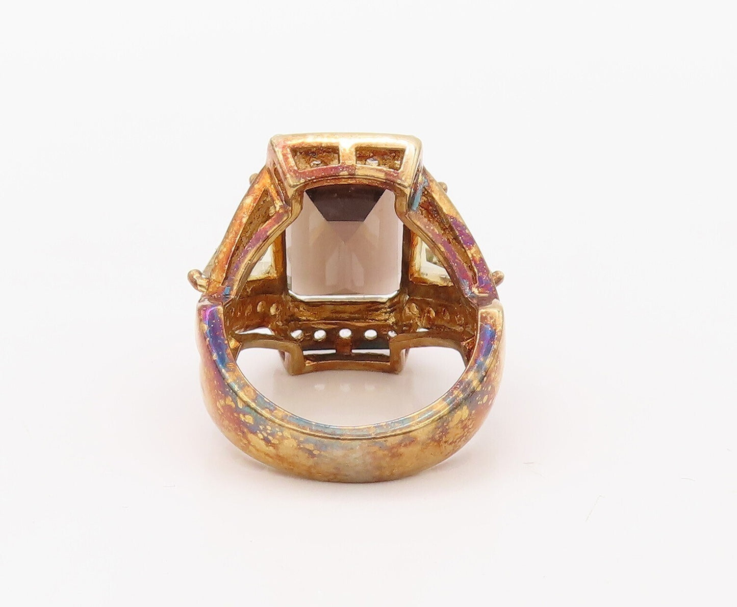 925 Sterling Silver Vintage Ring Gold Plated Smoky Quartz & Topaz  Sz 6  RG30770