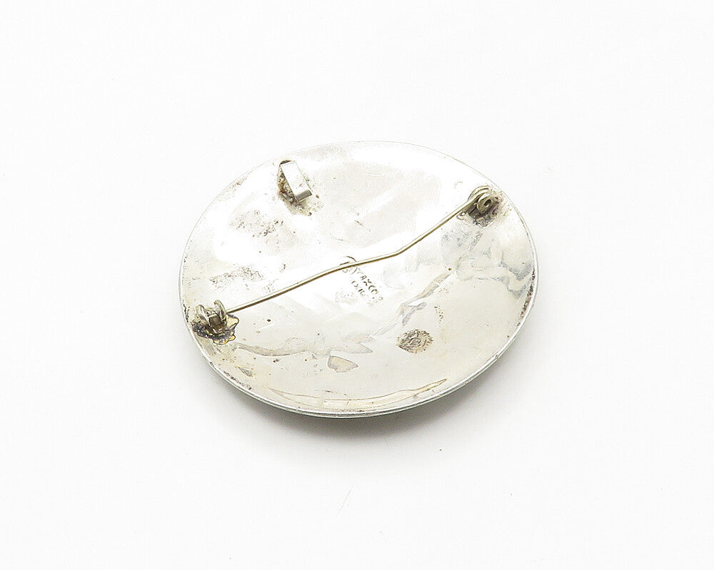 MEXICO 925 Sterling Silver  Vintage Oxidized Pattern Dome Brooch Pin  BP7144