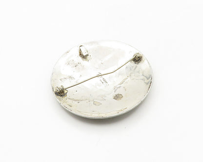 MEXICO 925 Sterling Silver  Vintage Oxidized Pattern Dome Brooch Pin  BP7144