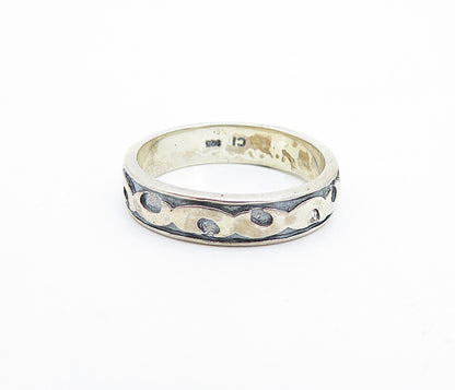 925 Sterling Silver  Vintage Dark Tone Swirl Pattern Band Ring Sz 8  RG4052
