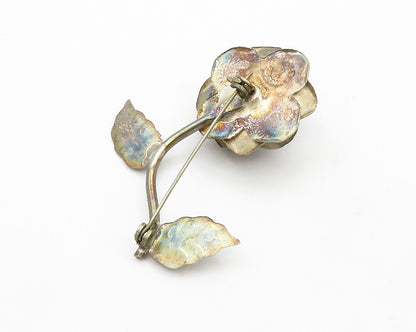 MEXICO 925 Sterling Silver  Vintage Sculpted Single Flower Brooch Pin  BP5043