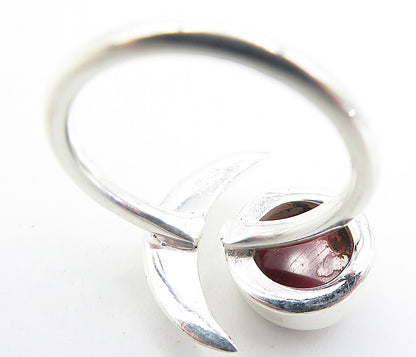 925 Sterling Silver  Cabochon Cut Topaz Crescent Moon Band Ring Sz 4.5  RG7937