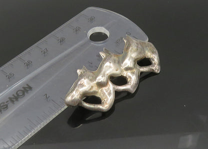 MEXICO 925 Sterling Silver  Vintage Triple Horse Head Brooch Pin  BP8833