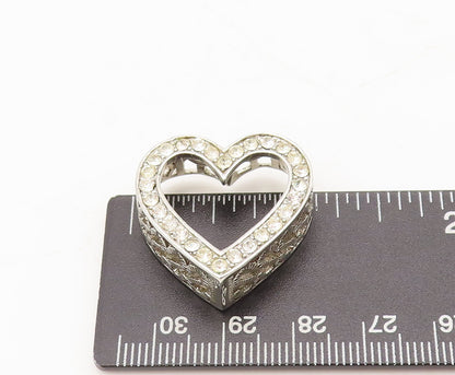 925 Sterling Silver Vintage Pendant Carved $ Band Crystal Heart Border  PT22607