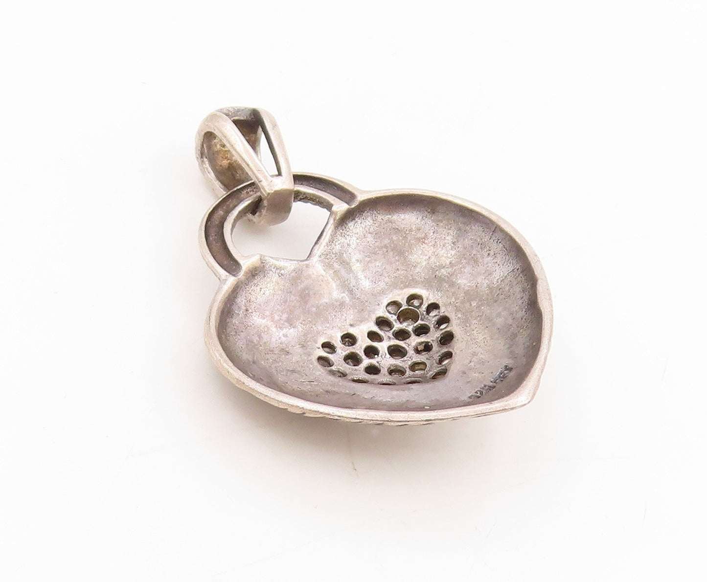 925 Sterling Silver Vintage Pendant Round Topaz Woven Braided Love Heart PT25445
