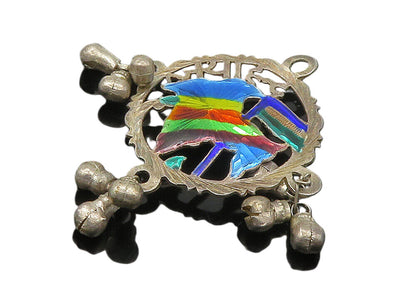 925 Sterling Silver  Vintage Shiny Enamel Cutout Dangling Pendant  PT12121