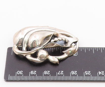 925 Sterling Silver  Vintage Shiny Smooth Flower & Leaf Brooch Pin  BP8119