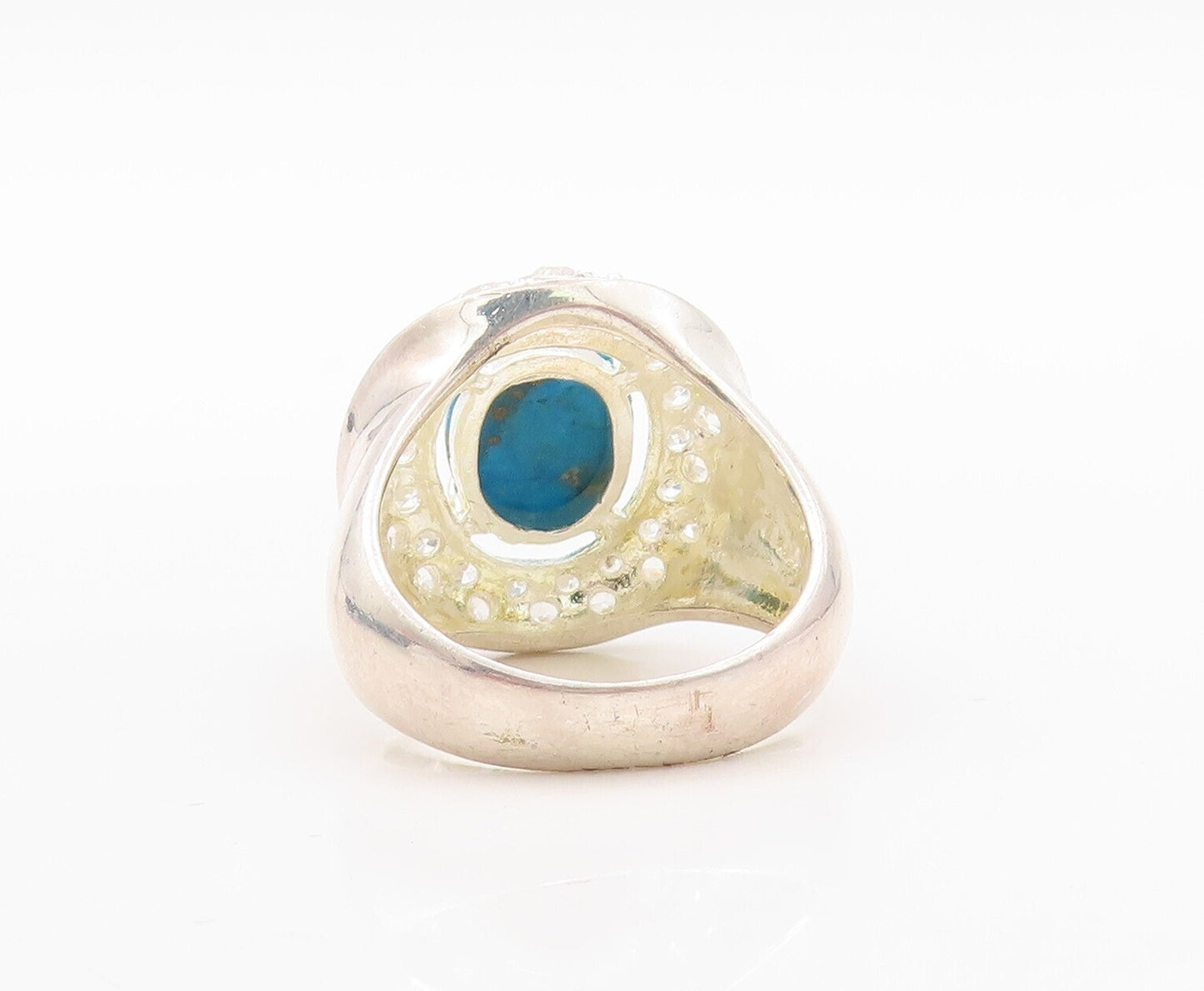 925 Sterling Silver Vintage Ring Cabochon Turquoise Halo Topaz  Sz 8  RG31020