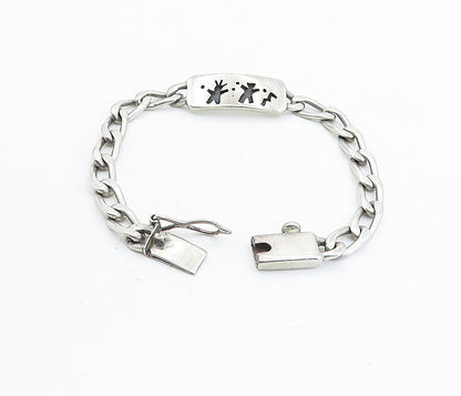 MEXICO 925 Silver  Vintage Oxidized Figures Curb Link Chain Bracelet  BT3023