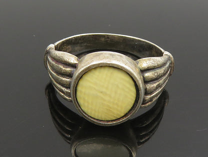 925 Sterling Silver  Vintage Yellow Enamel Ribbed Band Ring Sz 6  RG25105