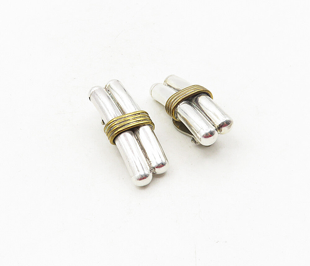 925 Sterling Silver  Vintage Two Tone Wrapped Non Pierce Drop Earrings  EG4727