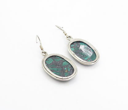 925 Sterling Silver  Vintage Malachite With Hematite Dangle Earrings  EG3191