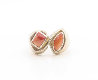 925 Sterling Silver Vintage Ring Dual Stone Agate Modernist Band Sz 10.5 RG33762
