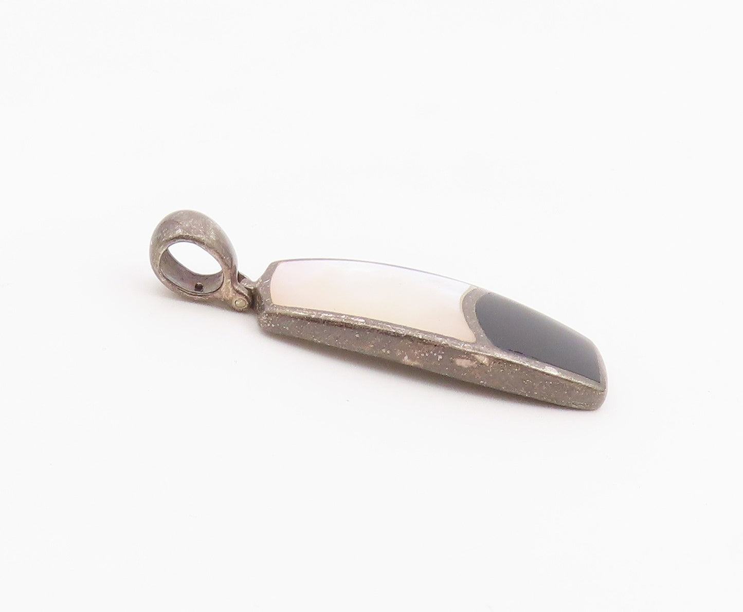 925 Sterling Silver Vintage Pendant Classic Mother Of Pearl & Onyx Drop  PT26406