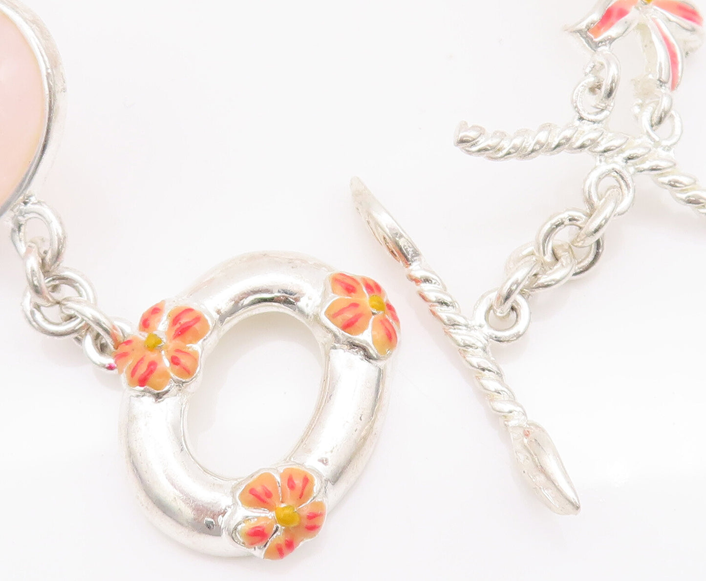 925 Sterling Silver Vintage Bracelet DAVID SIGAL Floral Link Pink Quartz BT10179