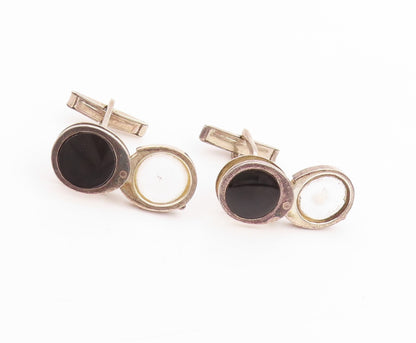 925 Sterling Silver Vintage Cuff Links Black Onyx Minimalist Sleek Pairs  TR3994