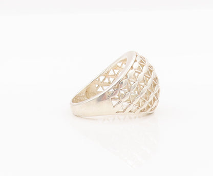 925 Sterling Silver Vintage Ring Floral Effect Cutout Domed Net  Sz 9.5  RG28153