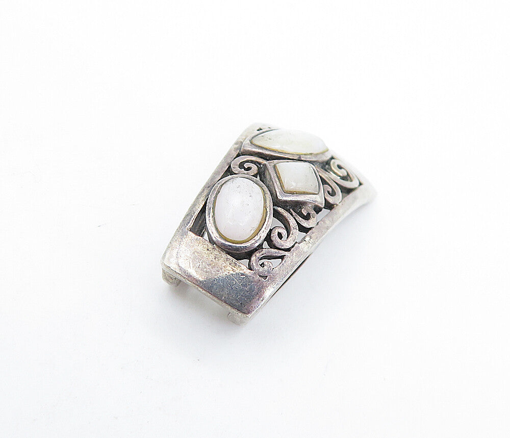 925 Sterling Silver Vintage Multi Shape Mother Of Pearl Slide Pendant PT4717