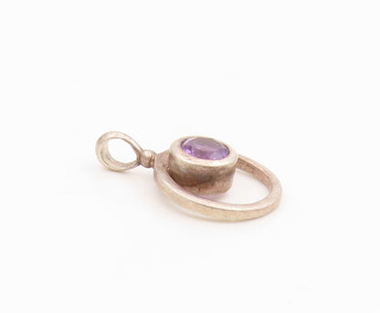 925 Sterling Silver Vintage Pendant Bezel Set Amethyst Circular Charm  PT25497