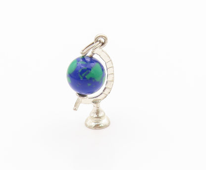 925 Sterling Silver Vintage Pendant 3D Miniature World Globe Charm SPINS PT24987