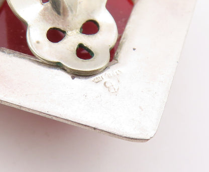 925 Sterling Silver Vintage Earrings Fluted Carnelian Geometric Clip On  EG14499